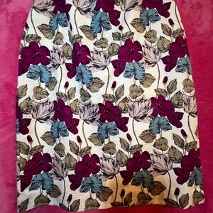 Ann Taylor A-Line Skirt with Burgundy and Blue Floral Design